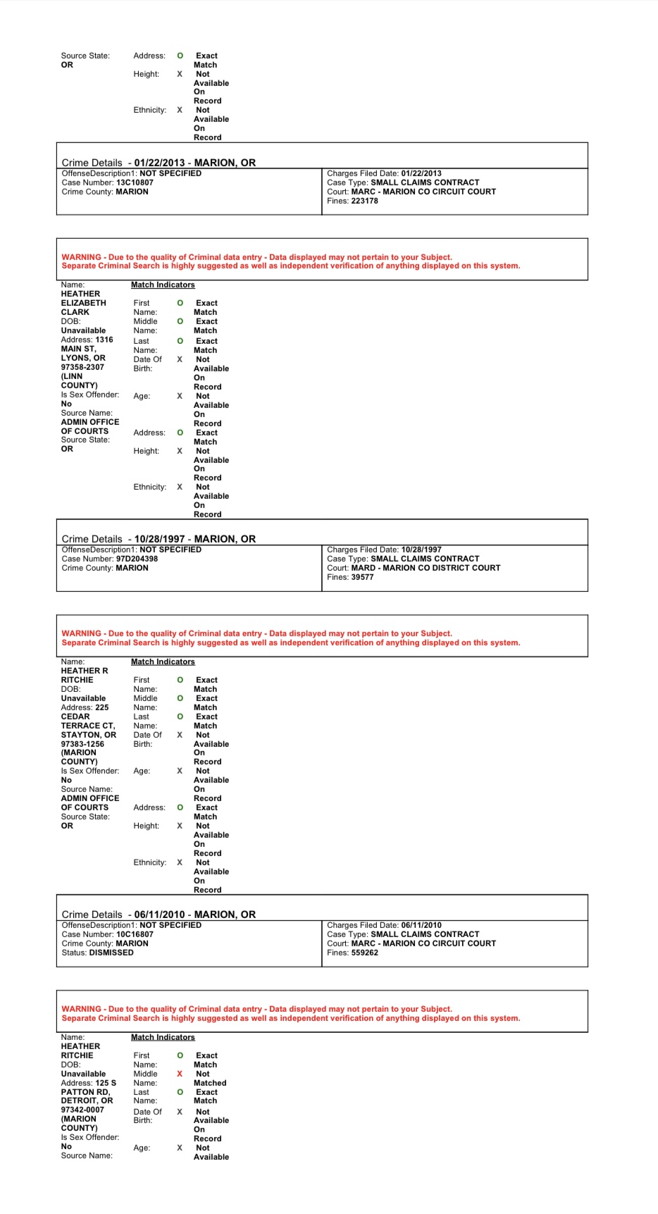 Criminal history evidence